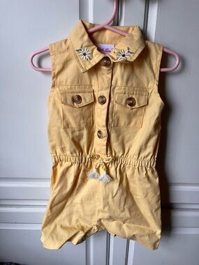 Little Lass Yellow Sleeveless Embroidered-Collar Romper
